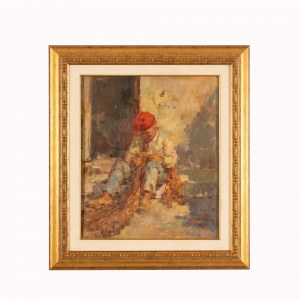Vincenzo Irolli (Napoli, 1860 - Napoli, 1949) a firma di, Pescatore che rammenda le reti