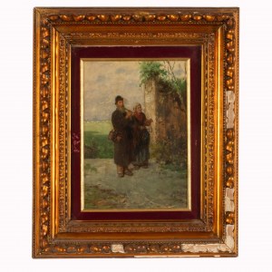Angelo Trezzini (Mediolan, 1827 - Mediolan, 1904) podpisany, Coppia di suonatori ambulanti