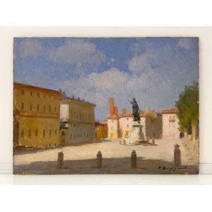 Romeo Borgognoni (Ravenne, 1875 - Pavie, 1944), Vue d'une place avec une statue