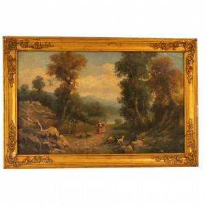 Nicola Palizzi (Vasto, 1820 - Neapol, 1870), Duży pejzaż wiejski sygnowany N. Palizzi