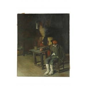 Teofilo Patini (Castel di Sangro, 1840 - Naples, 1906), Intérieur domestique avec personnage masculin assis