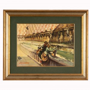 G. Bucchiarone, Women in traditional dress draw water from the fountain of the 99 spouts.