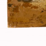 TITO PELLICCIOTTI (Barisciano, 1871 - Barisciano, 1950), Paesaggio marino con barche