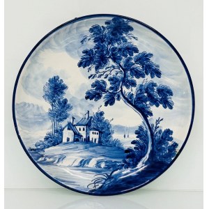 Manifattura di Castelli (TE) del XX secolo, Giuseppe Mercante, Piatto con decoro ad ornato a paese nella tonalità del blu