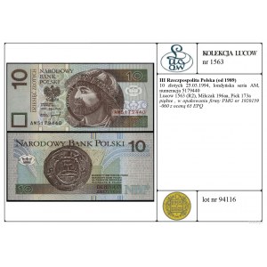 Polsko, 10 zlotých, 25.03.1994, série AM