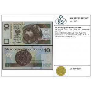 Polsko, 10 zlotých, 25.03.1994, série EG