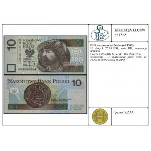 Polsko, 10 zlotých, 25.03.1994, série HR