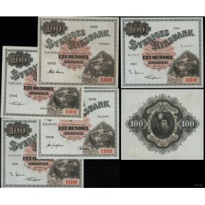 Sweden, set: 5 x 100 crowns, 1950-1960