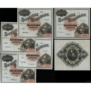 Szwecja, zestaw: 5 x 100 koron, 1957-1961