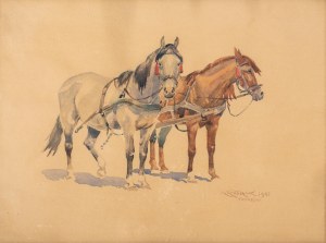 Karol Kossak (1896 Lwów-1975 Ciechocinek), Konie, 1953 r.