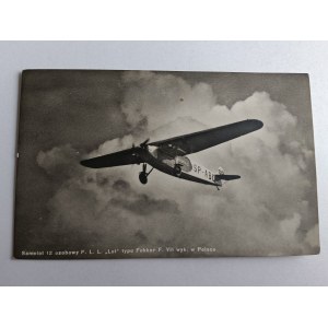 POCZTÓWKA SAMOLOT 12 OSOBOWY PLL LOT TYPU FOKKER F VII WYK W POLSCE, PRZEDWOJENNA, 1936 R