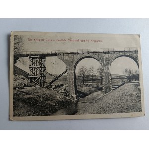 CARTOLINA KRUKLANKI KRUGLANKEN, GIŻYCKO, PONTE, ANTEGUERRA 1915, FRANCOBOLLO