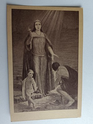 POSTCARD POLISH PAINTING STEFANJA KONIAKOWA, SAINTLY QUEEN JADWIGA, PRE-WAR