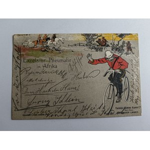ART POSTCARD BICYCLE HORSES ARMY, EXCELSIOR PNEUMATIC AFRIKA, PRE-WAR, STAMP, STAMP