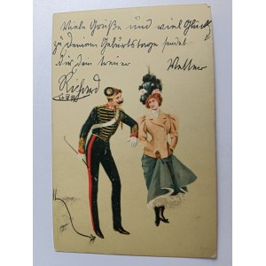 CARTE POSTALE SOLDAT, FEMME, AVANT-GUERRE, 1899, TIMBRE, ESTAMPILLÉ