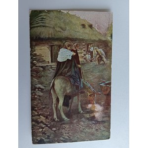 CARTE POSTALE PEINTURE POLONAISE STACHIEWICZ LÉGENDE DE LA DÉESSE MÈRE FUITE EN EGYPTE