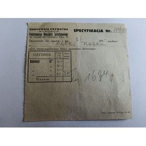 HURTOWNIA SPIRYTUS NOWY TARG, SPECYFIKAJA 1935 ROK