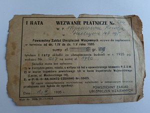 VÝZVA K ÚHRADĚ, UNIVERZÁLNÍ VZÁJEMNÁ POJIŠŤOVNA 1935