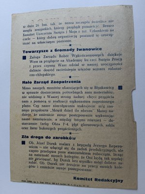 LETÁK S REKLAMOU NA BLESK, POSÁDKY ZPBH IM LENIN FINISHING WORKS BOARD