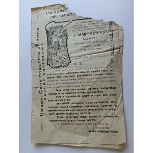 CENNIK NA OZDOBY CHOINKOWE WRSZAWA, JULJAN MARIENSTRASS, STEMPEL, 1934 R