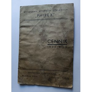 PREISLISTE DER GLASWARENFABRIK PHIREX 1934, WARSCHAU