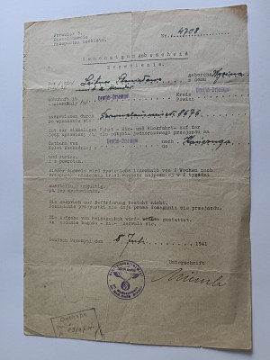 MYSLET, POVOLENÍ, FORMULÁŘ, OSOBNÍ PRŮKAZ 1941
