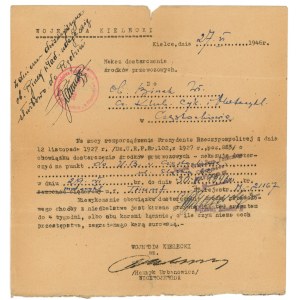 Nakaz dostarczenia środków przewozowych, Kielce 1946 (901)