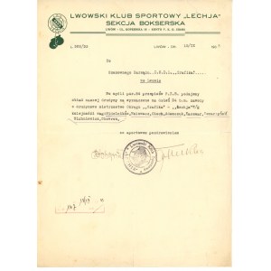 Lwowski Klub Sportowy ,,Lechja, sekcja bokserska. Pismo, 1933 (355)
