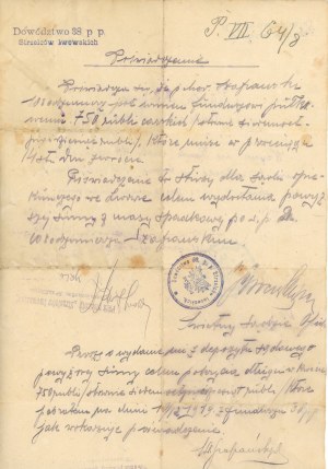 Second Republic, Command of the 38th P.P. of the Lviv Riflemen. Certificate, 1920 (351)