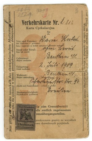 Circulation card, Bytom 1934. revenue stamps (303)
