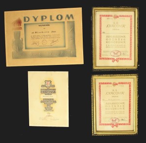 Set of 4 diplomas of the badge of honor of the Cracovia club (1001)