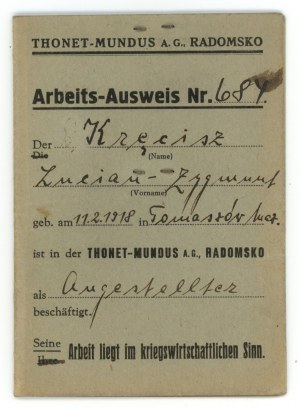 GG, Arbeits - Ausweis Thonet Radomsko, 1944 (128)
