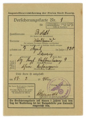 Free Cities of Gdansk, Insurance Card, 1940. revenue stamps (132)