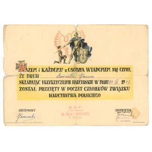 ZHP, dokument przyjęcia druha do drużyny. Harcerstwo, Łęczyca, 1947 (141)