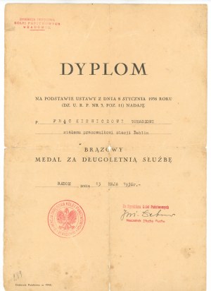 Diploma of bronze medal for long service. Radom 1938 (142)