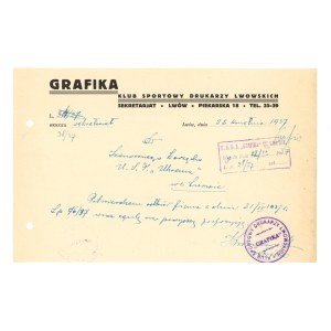Klub Sportowy Grafika Lwów. Pismo z 1937r. (371)
