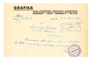 Graphics Sports Club Lviv. Letter dated 1937. (371)