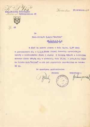 Vis Lviv Sports Club. Letter dated 1929 (374).
