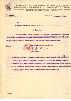 Lechja Lviv Sports Club. Letter of 1929 (375).