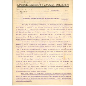 II RP, Lwowski Okr. Związek Bokserki. Pismo z 1933r. (376)