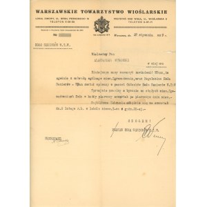 II RP - Warszawskie Towarzystwo Wioślarskie. Pismo z 1939r. (318)