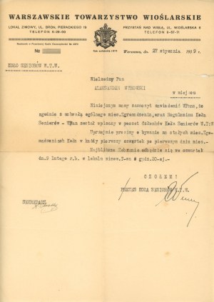 II RP - Warsaw Rowing Society. 1939 letter. (318)