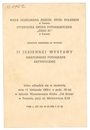 Group Zero 61 - Invitation to the opening of an exhibition of amateur art photography (709)