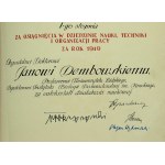 Marszałek Sejmu - Dyplom nadania Państwowej Nagrody I Stopnia prof. Janowi Dembowskiemu, 1949 (880)