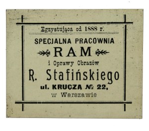 Picture frame label, R. Stafinski Special Framing and Picture Framing Workshop, Warsaw, early 20th century. (882)