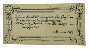 Label of an old copy of Józef Brandt's painting 