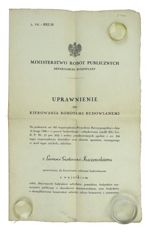 Document Ministry of Public Works Warsaw, 1931 (888)