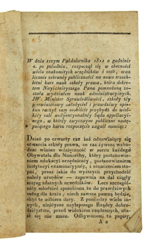 Opening of the School of Law and Administration Sciences in Warsaw on October 1, 1811 (838)