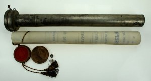 Diploma of the Jagiellonian University in a tube, together with a badge (984)