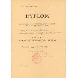 Dyplom do medalu za długoletnią służbę, Lwów 1939 r. (582)